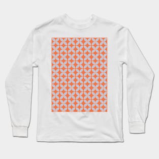 Retro Geometric Pattern Apricot Crush, Blue Long Sleeve T-Shirt